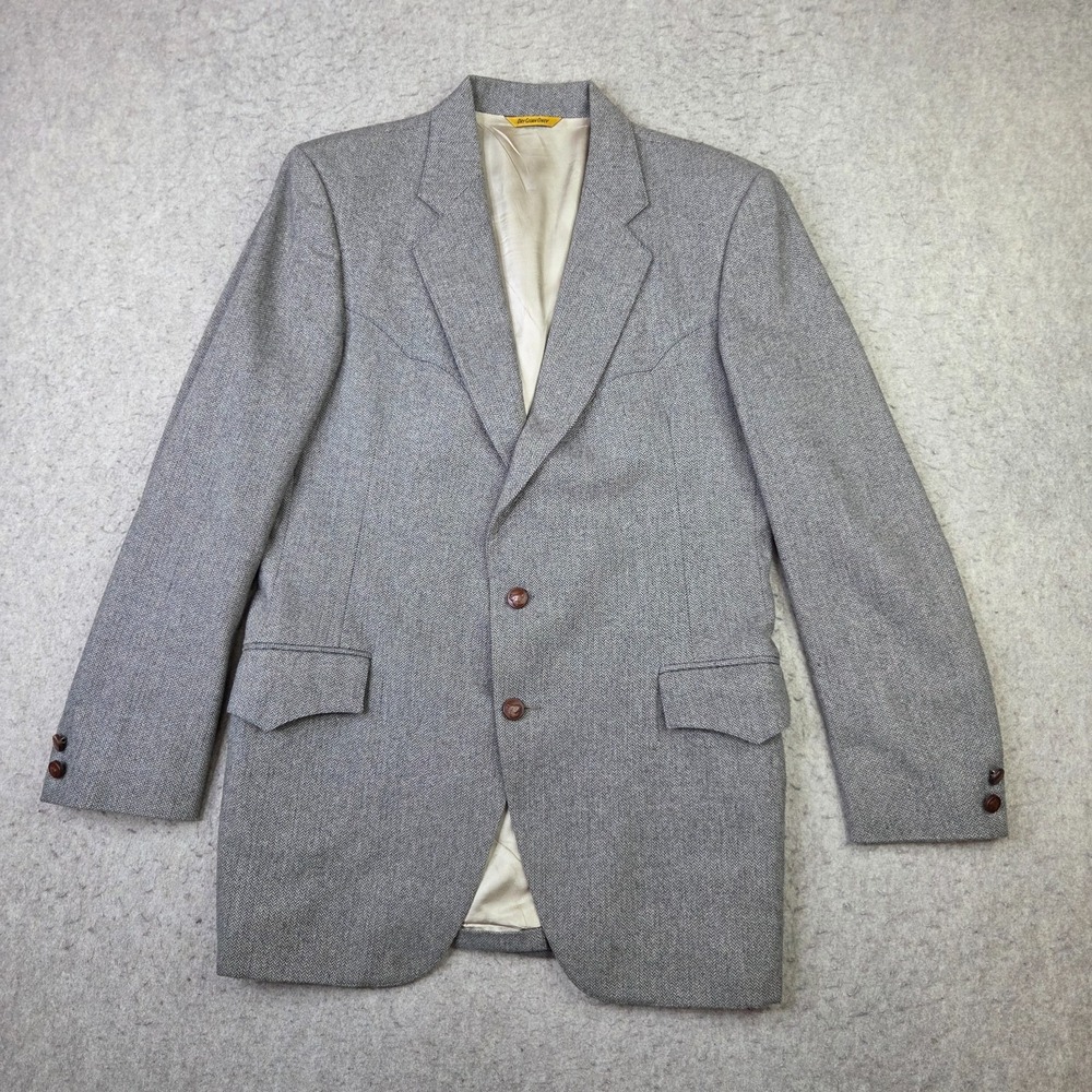 Vintage Larry Mahan Cowboy Collection Mens 42R Tweed Blazer Gray Herringbone